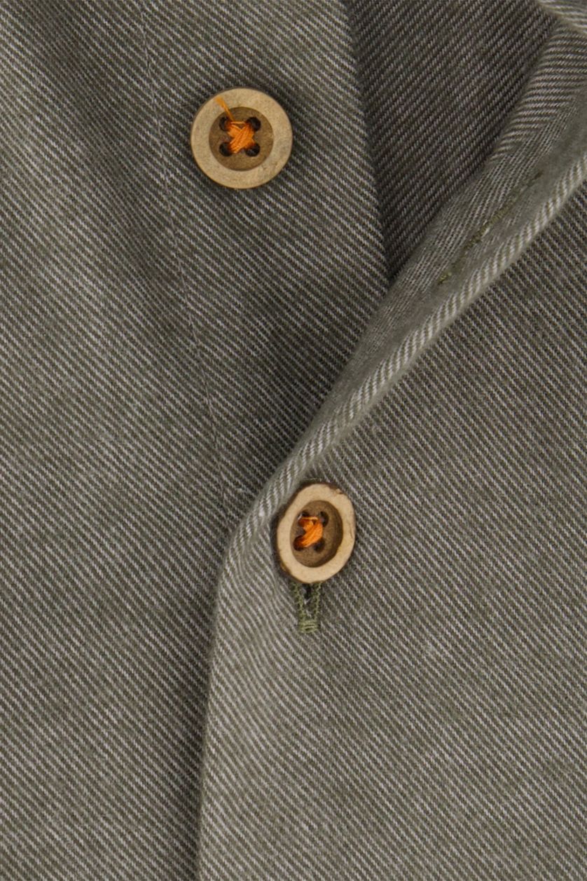 Portofino casual overhemd wijde fit groen effen katoen bruine knopen