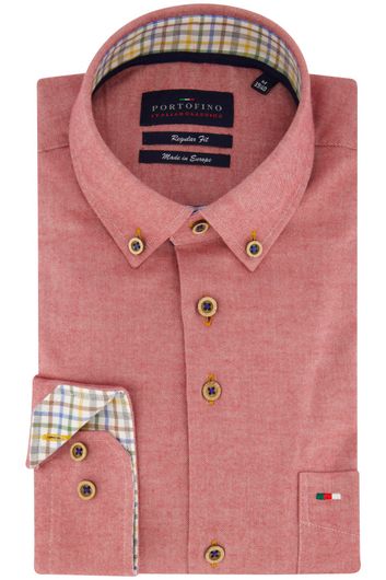 Portofino casual overhemd wijde fit rood effen katoen bruine knopen