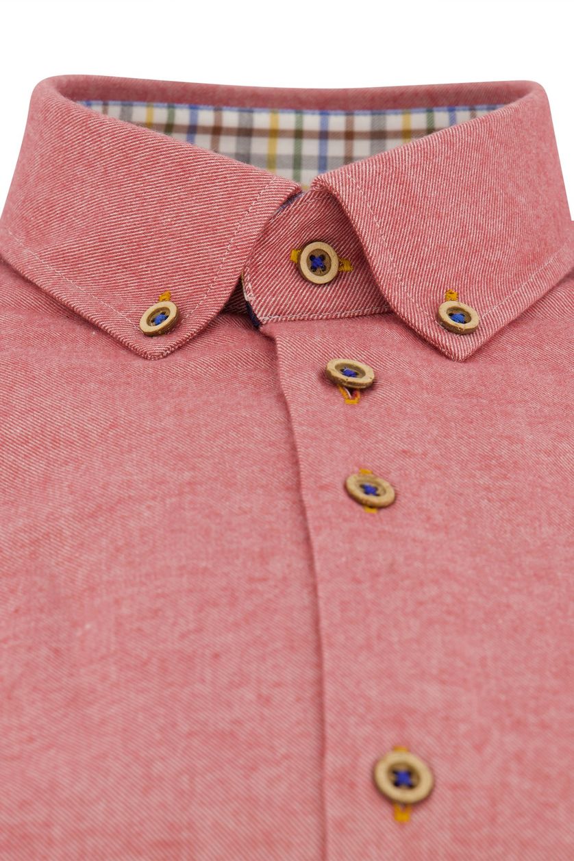 Portofino casual overhemd wijde fit rood effen bruine knopen katoen