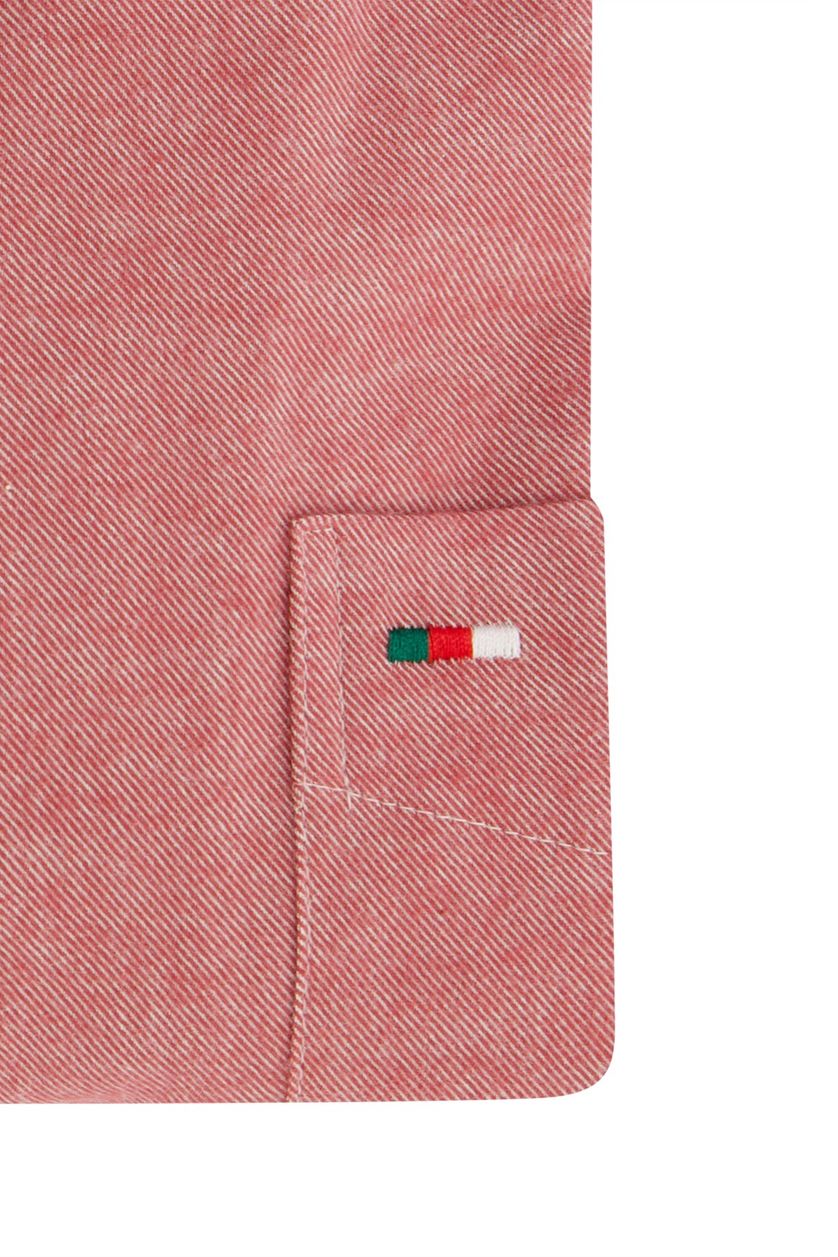 Portofino casual overhemd wijde fit rood effen bruine knopen katoen