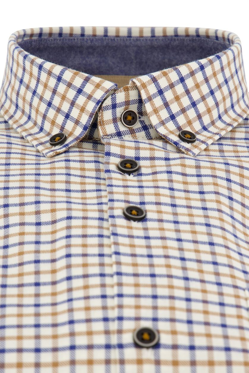 Portofino casual overhemd wijde fit wit blauw bruin geruit katoen