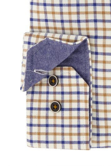 Portofino casual overhemd wijde fit wit bruin blauw geruit katoen