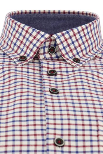 Portofino casual overhemd wijde fit wit blauw rood geruit katoen