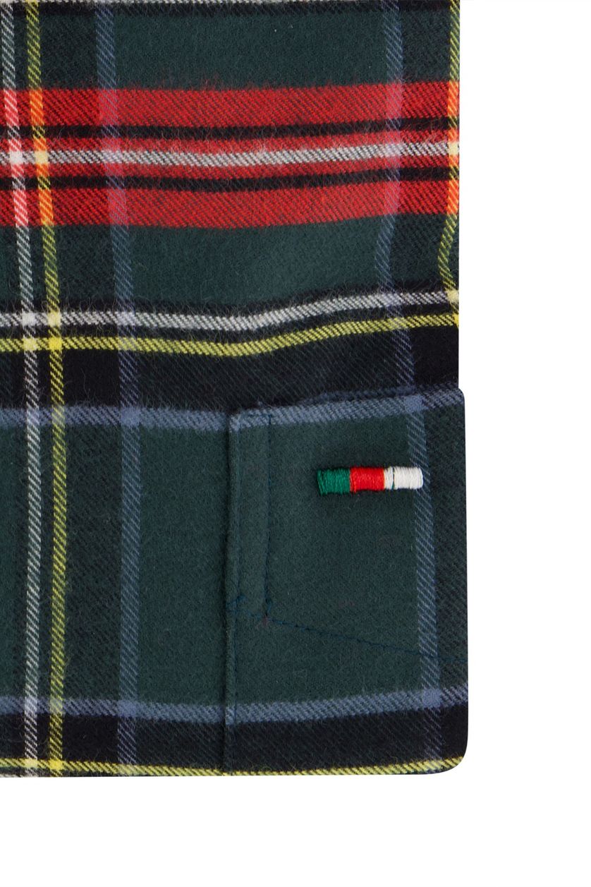 Portofino casual overhemd wijde fit groen rood geruit katoen flannel