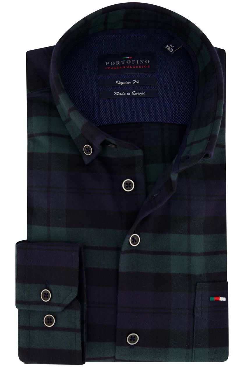 Portofino casual overhemd wijde fit donkerblauw geruit flannel katoen