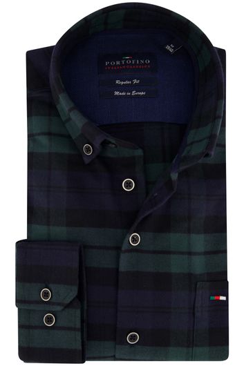 Portofino casual overhemd wijde fit donkerblauw geruit katoen flannel