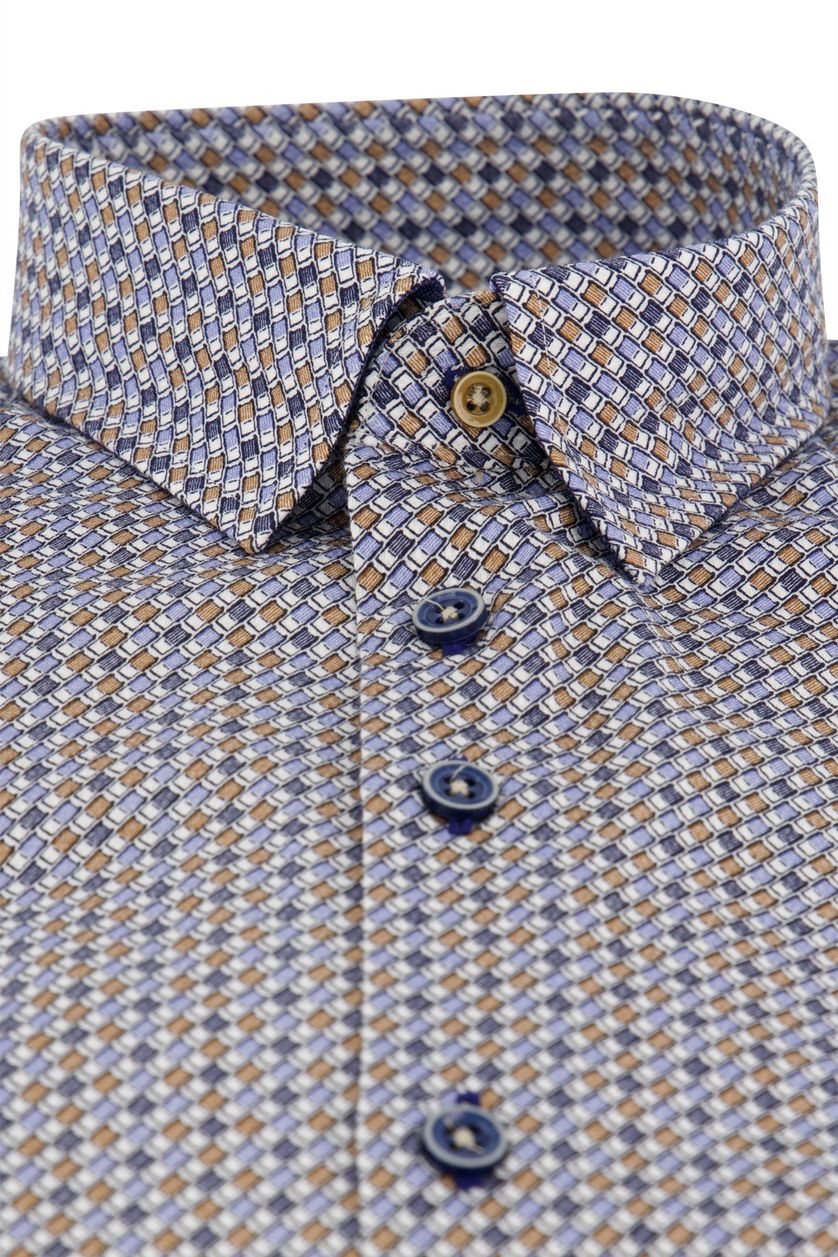 R2 business overhemd slim fit blauw geprint katoen button-under boord