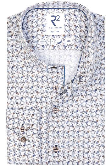 R2 business overhemd slim fit wit blauw printje 