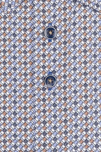 R2 overhemd mouwlengte 7 slim fit blauw beige geprint katoen