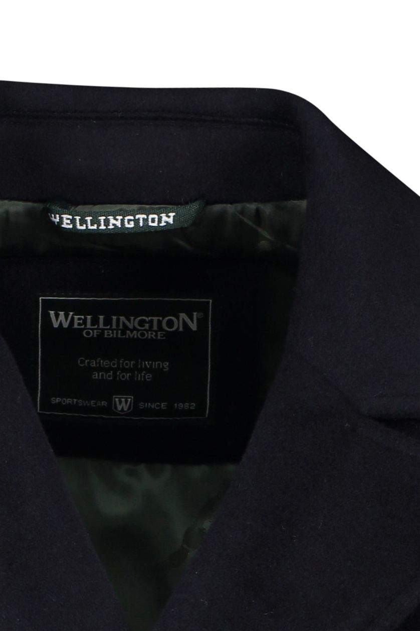 winterjas Wellington of Bilmore donkerblauw effen knopen normale fit wol
