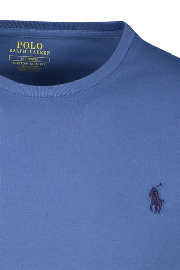 Polo Ralph lauren t-shirt blauw ronde hals Custom Slim Fit effen katoen