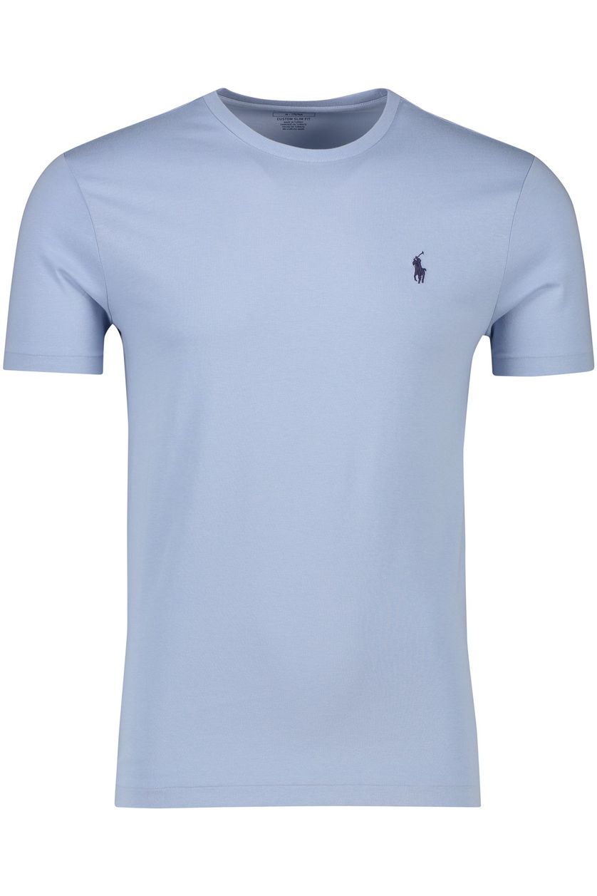 Polo Ralph lauren t-shirt lichtblauw ronde hals Custom Slim Fit effen katoen 100%