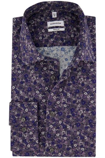 Seidensticker business overhemd Regular normale fit paars geprint katoen
