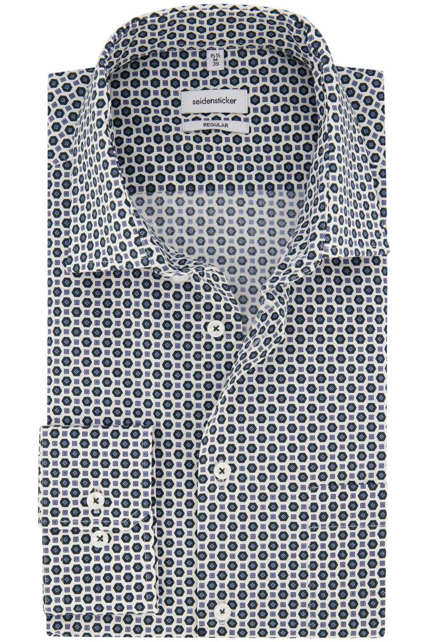 Seidensticker business overhemd Regular fit blauw geprint katoen witte knopen