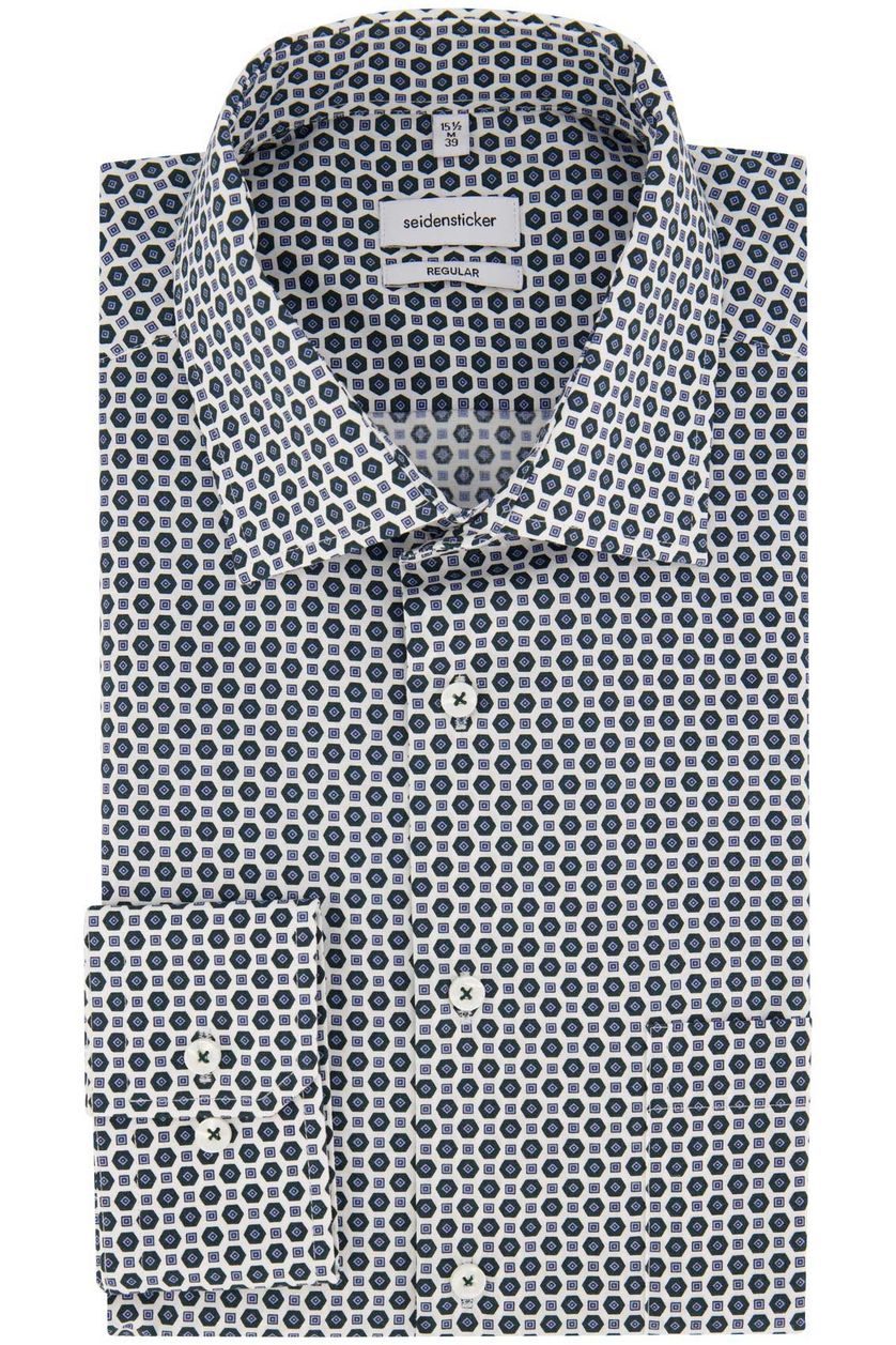 Seidensticker business overhemd Regular fit blauw geprint katoen witte knopen
