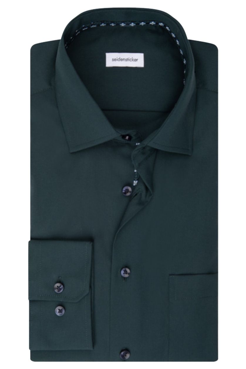 Overhemd Seidensticker normale fit groen effen katoen semi wide spread