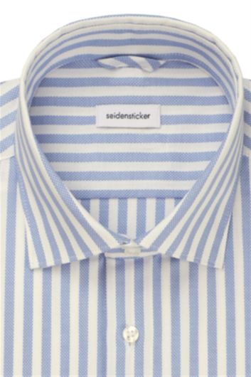 Seidensticker business overhemd Shaped slim fit blauw gestreept katoen
