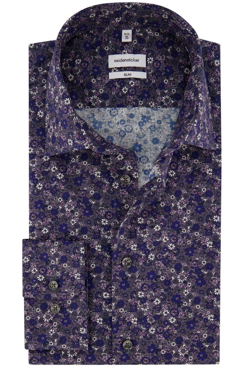 Seidensticker business overhemd Shaped Fit donkerblauw geprint 100% katoen