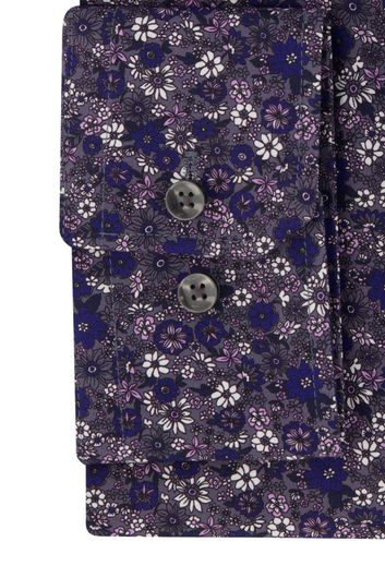 Seidensticker overhemd mouwlengte 7 Shaped slim fit grijs en blauw bloemen print katoen
