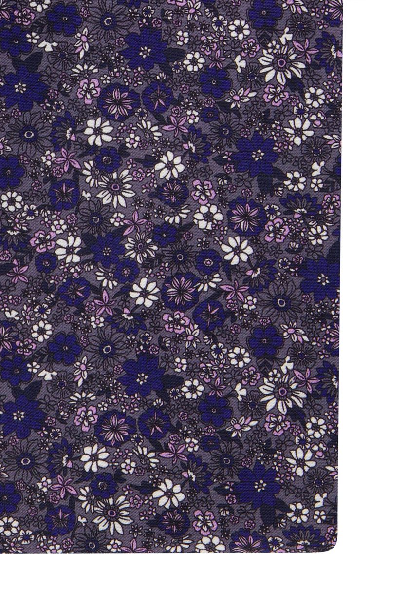 Seidensticker overhemd mouwlengte 7 Shaped slim fit grijs en blauw geprint bloemen katoen