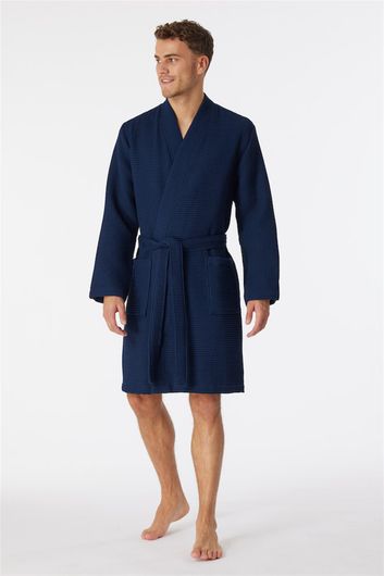 Schiesser badjas donkerblauw wafelkatoen Essentials