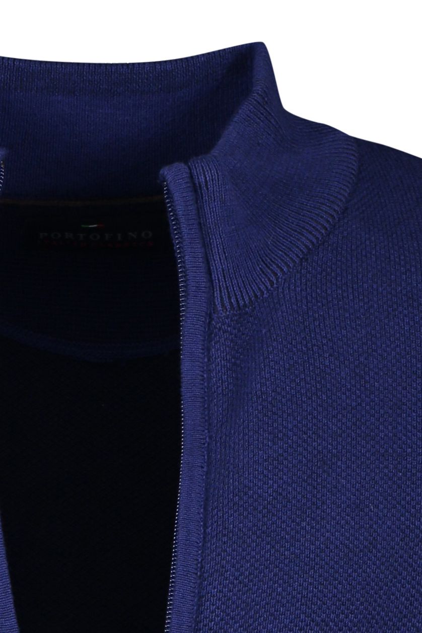 Portofino vest heren blauw rits effen 100% katoen