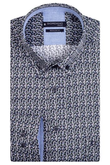 Giordano casual overhemd wijde fit donkerblauw geprint 100% katoen