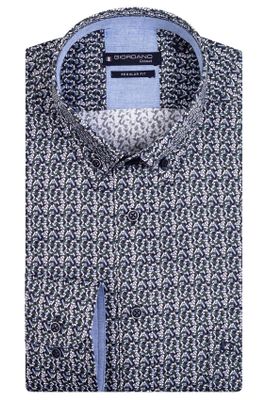 Giordano Giordano casual overhemd wijde fit donkerblauw geprint 100% katoen