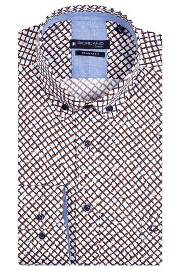 Giordano casual overhemd wijde fit bruine print 100% katoen