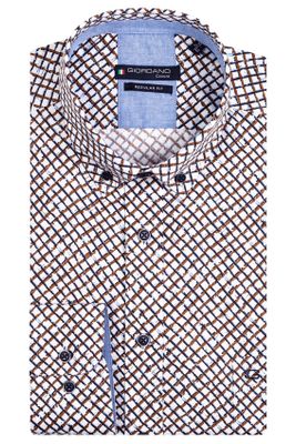 Giordano Giordano casual overhemd wijde fit bruine print 100% katoen