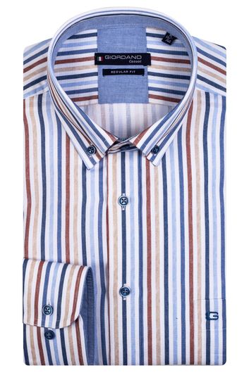 Giordano casual overhemd wijde fit blauw gestreept 100% katoen met borstzak