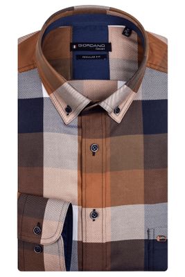 Giordano Giordano casual overhemd wijde fit bruine ruiten 100% katoen