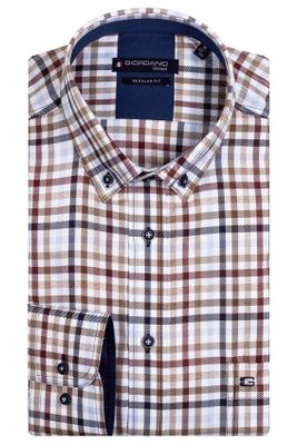 Giordano Giordano casual overhemd wijde fit bruin geruit katoen button-down boord
