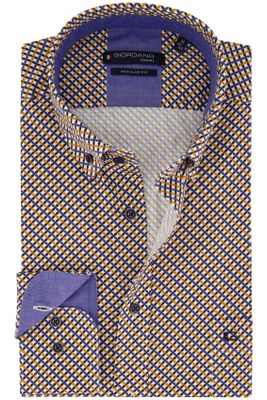 Giordano Giordano casual overhemd wijde fit geel en blauw geprint katoen