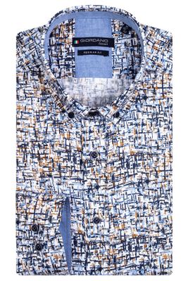 Giordano Giordano casual overhemd wijde fit blauw geprint 100% katoen