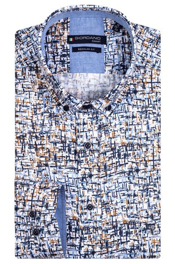 Giordano casual overhemd wijde fit blauw geprint katoen