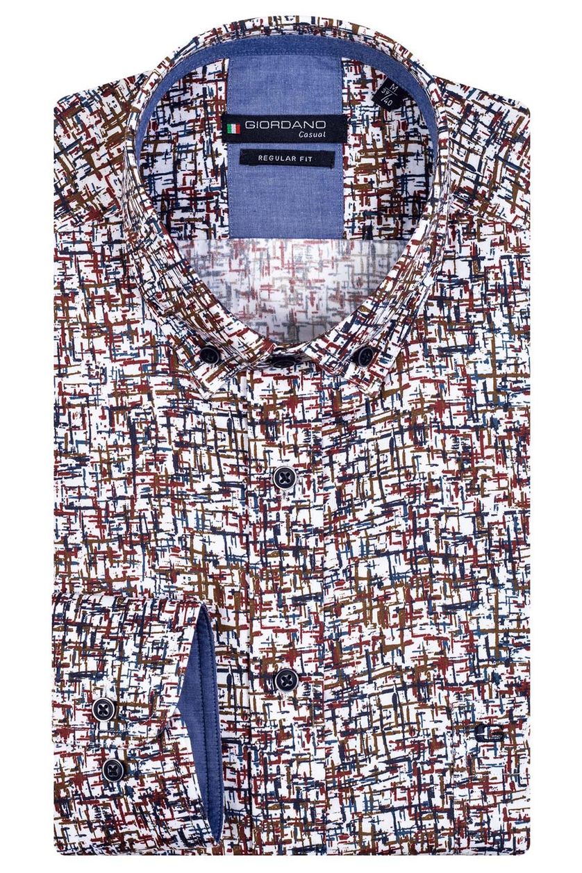 Giordano casual overhemd wijde fit rode print 100% katoen