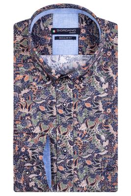Giordano Giordano casual overhemd lange mouwen wijde fit donkerblauw geprint katoen