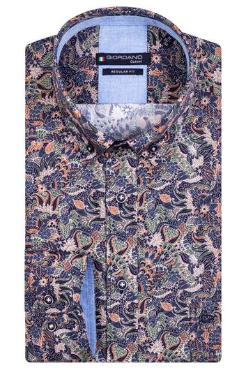 Giordano casual overhemd wijde fit donkerblauw geprint katoen button-down boord