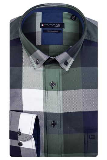Giordano casual overhemd wijde fit groen blauw geruit katoen