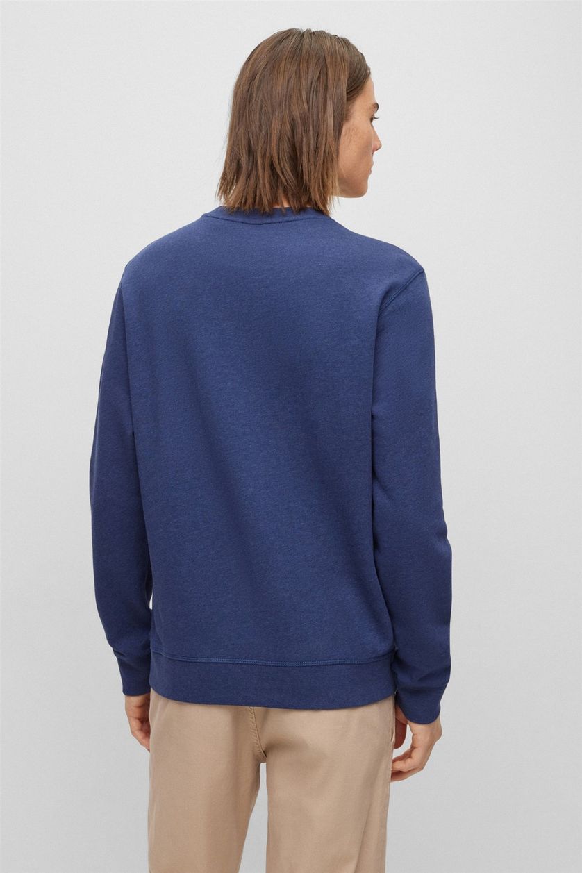 Hugo Boss sweater ronde hals donkerblauw effen katoen Westart