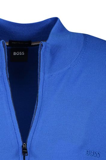 Hugo Boss vest opstaande kraag blauw rits effen wol