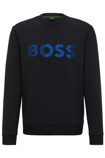Hugo Boss Green sweater ronde hals zwart geprint katoen normale fit