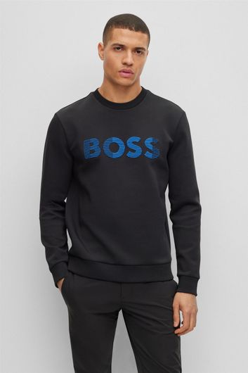 Hugo Boss sweater ronde hals zwart geprint katoen