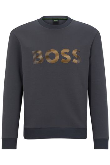 Hugo Boss Green sweater ronde hals grijs geprint katoen-stretch