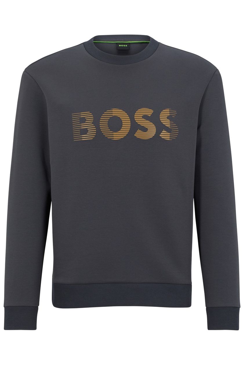 Hugo Boss sweater ronde hals grijs geprint katoen normale fit