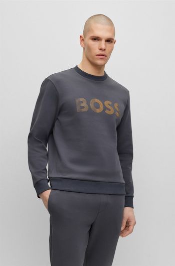 Hugo Boss Green sweater ronde hals grijs geprint katoen-stretch