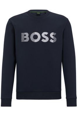 Hugo Boss Hugo Boss sweater ronde hals donkerblauw geprint katoen-stretch normale fit