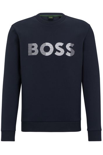 Hugo Boss sweater ronde hals donkerblauw geprint katoen