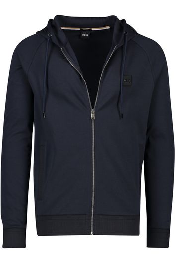 Hugo Boss vest hoodie donkerblauw rits effen katoen
